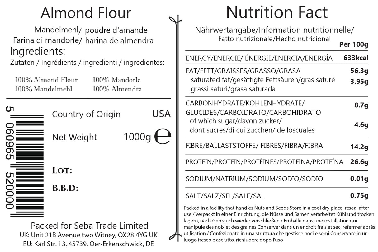 Seba Garden Premium Blanched Extra-Fine Almond Flour Grade A | 1kg