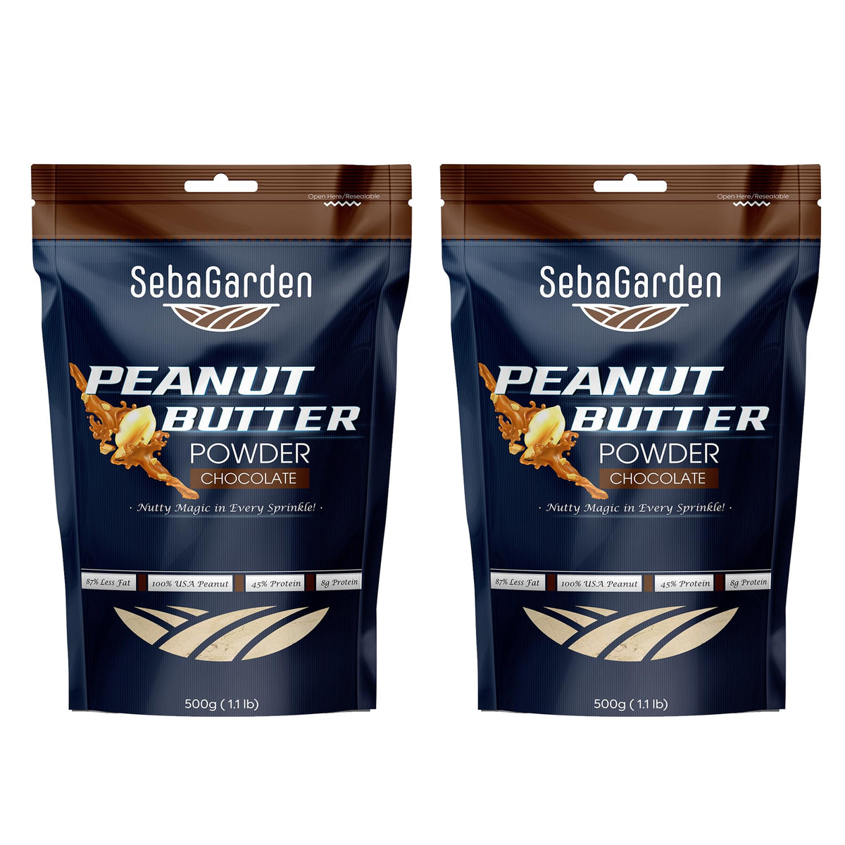 Seba Garden Chocolate Peanut Butter Powder 500g – 87% Defatted, Plant-Based Vegan Protein, Non-GMO, Certified Gluten-Free, Keto Friendly, Low Carb, BPA-Free (Pack of 2)