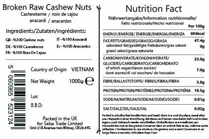 Seba Garden Premium Raw Broken Cashew Nuts Grade A Nutrient-Dense Superfood | 1kg