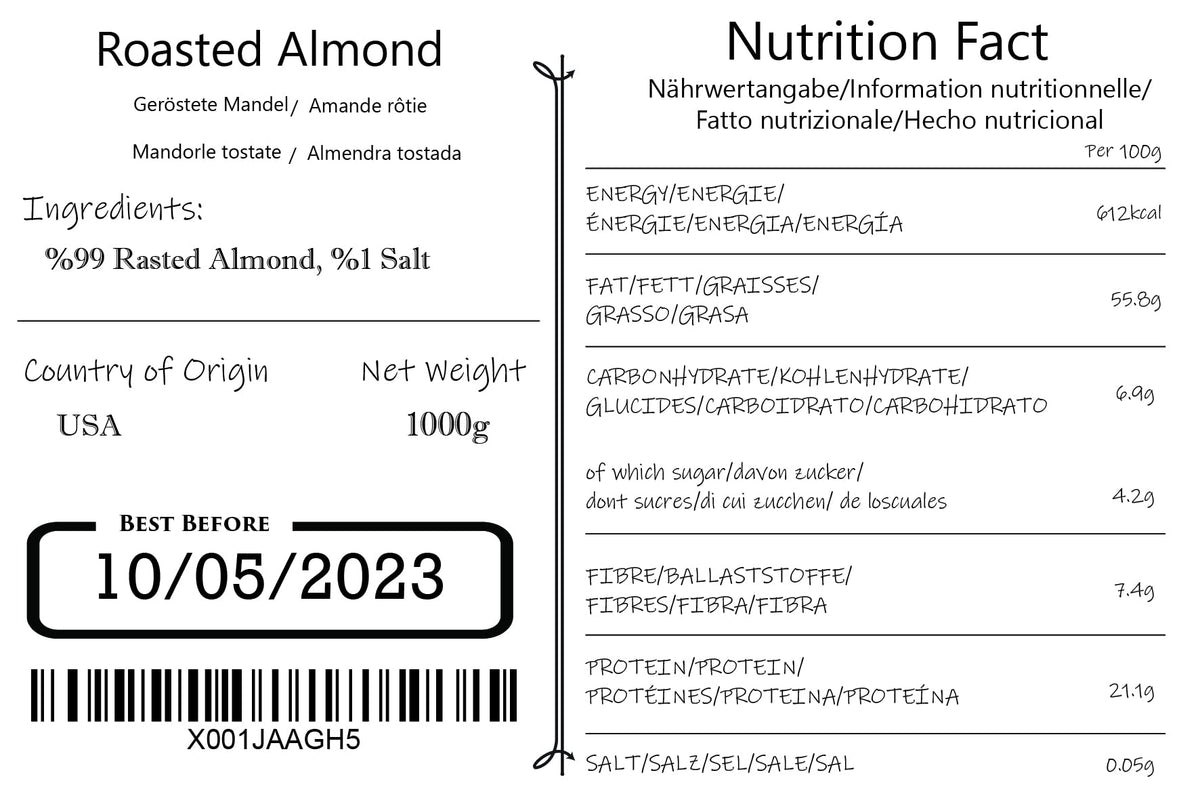 Seba Garden Premium Dry Roasted Californian Whole Almonds Grade A Nonpareil | 1kg