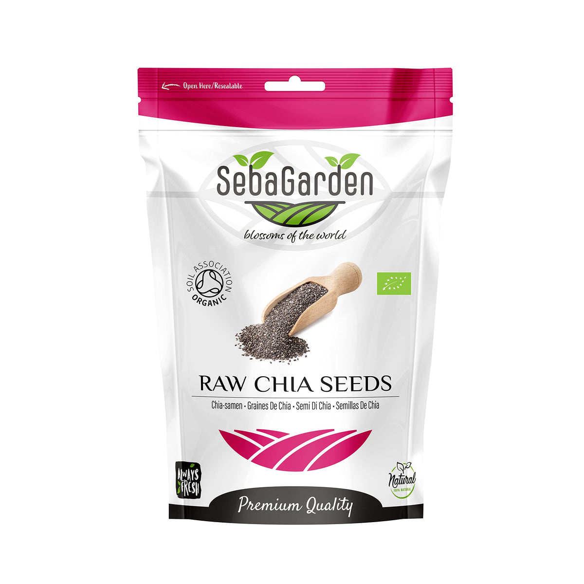 Seba Garden Organic Raw Black Chia Seeds Nutrient-Dense Superfood