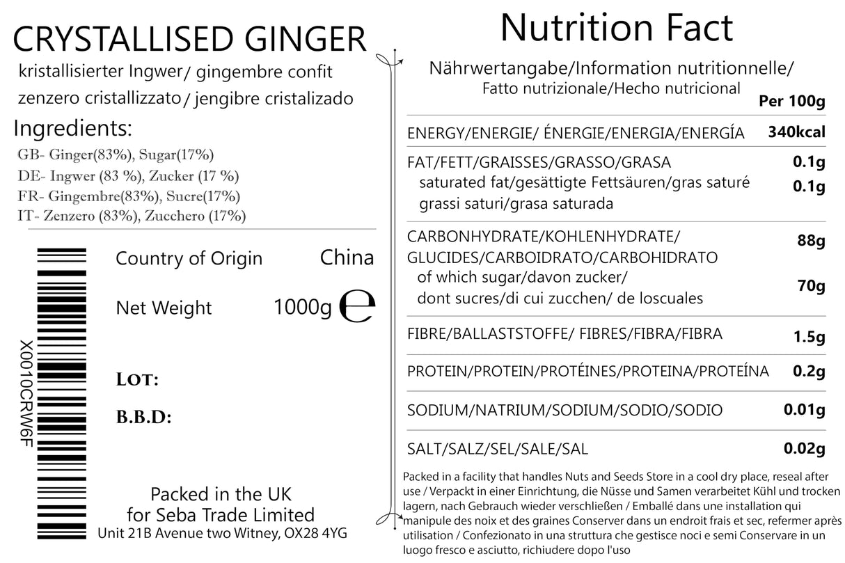 Seba Garden Premium Crystallized Ginger Cubes Grade A Sweet & Spicy | 1kg