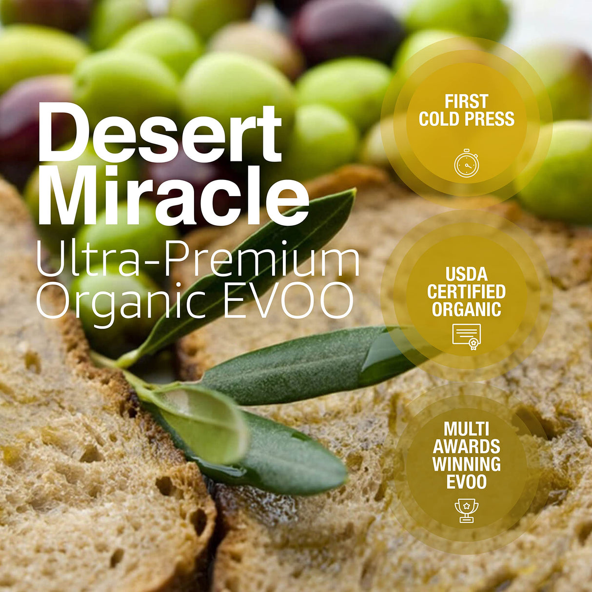DESERT MIRACLE Ultra-Premium Organic Extra Virgin Polyphenol Rich Olive Oil | 250ml Glass Bottle