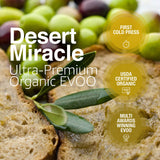 DESERT MIRACLE Ultra-Premium Organic Extra Virgin Polyphenol Rich Olive Oil | 250ml Glass Bottle