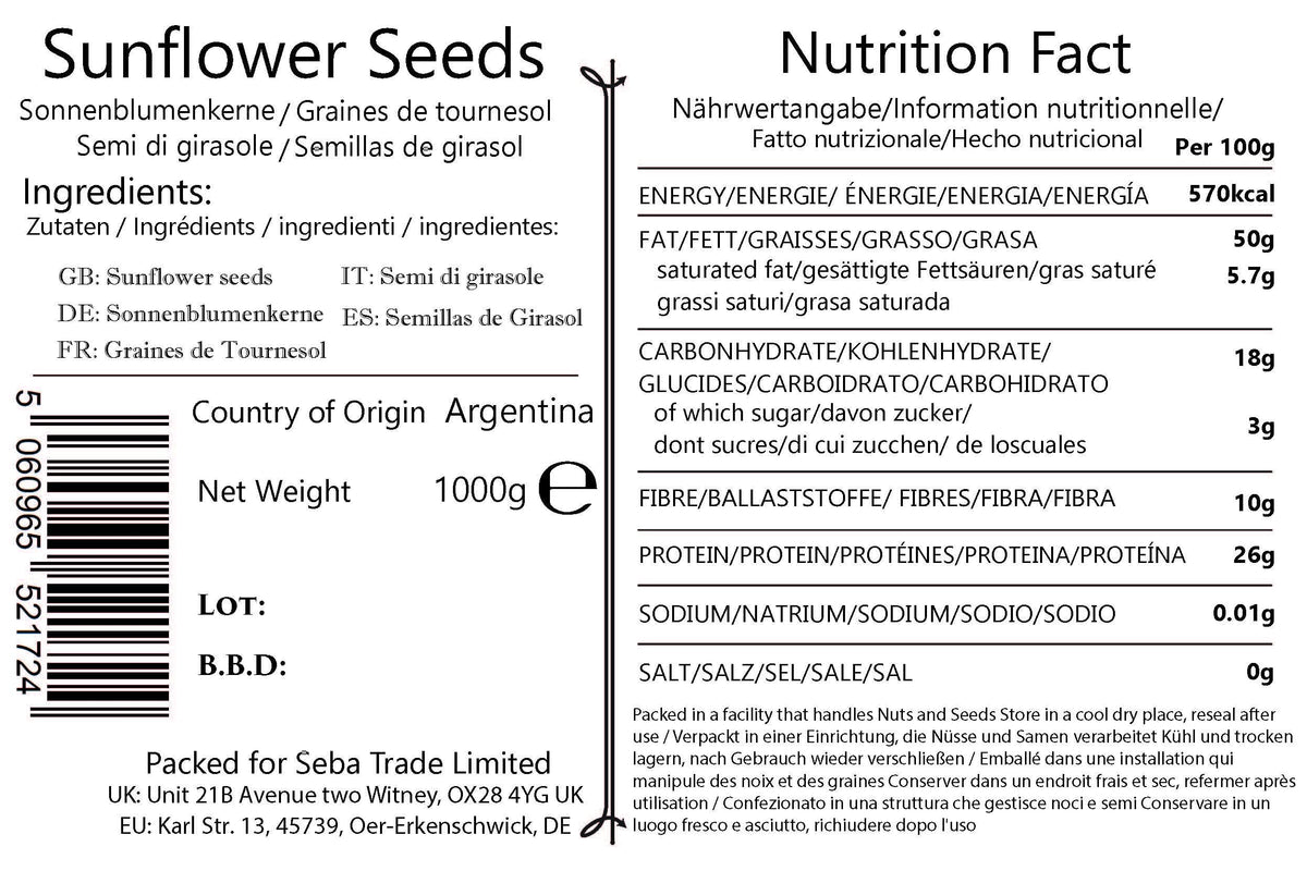 Seba Garden Premium Hulled Sunflower Seeds Grade A Nutrient-Dense Superfood | 1 kg