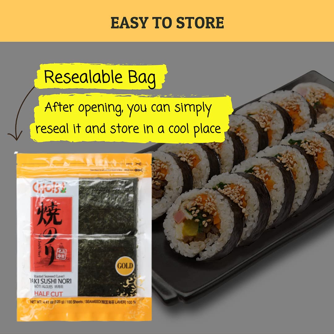 CHOI'S 1 Daechun Gold Grade Korean Sushi Nori (50 Full Sheets)