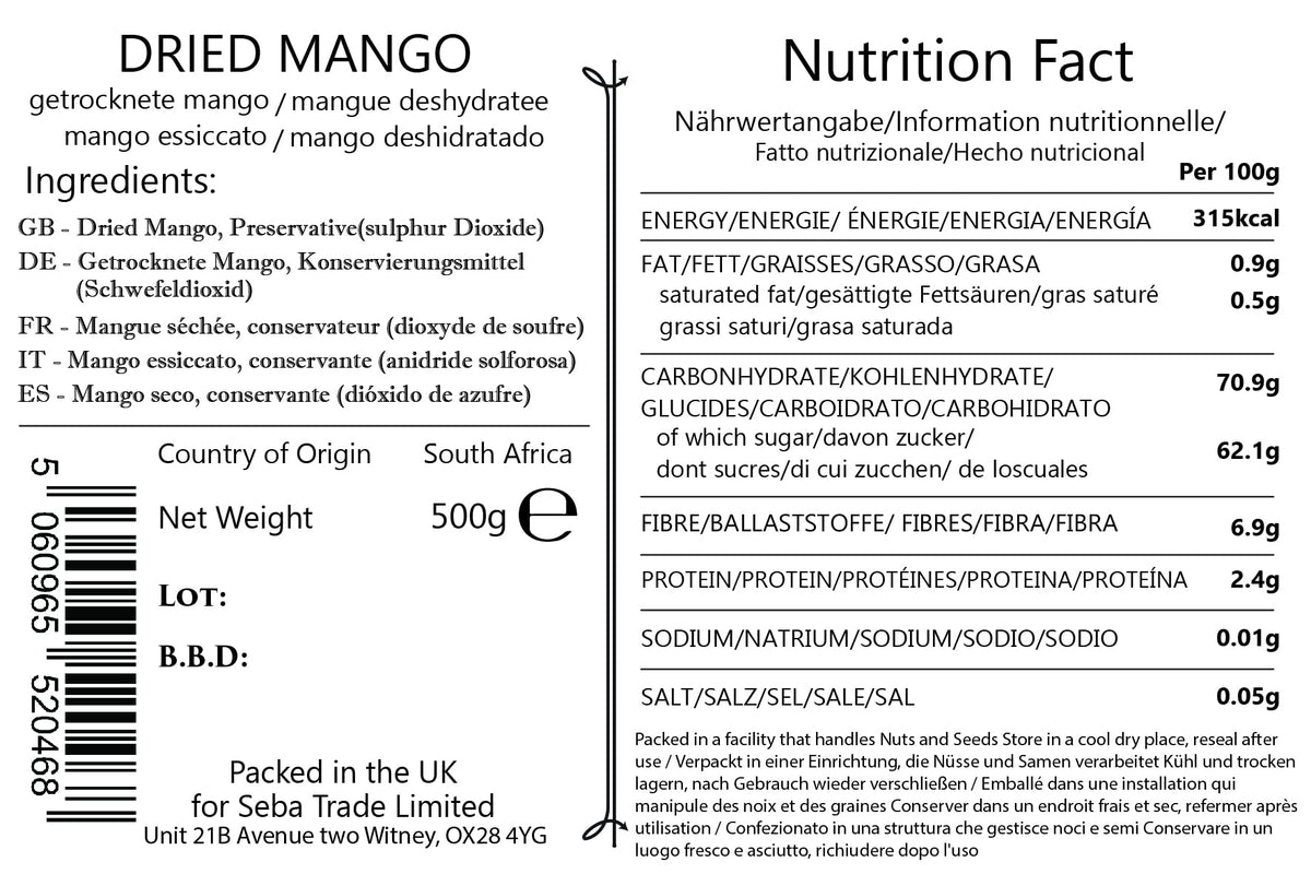 Seba Garden Premium Choice Unsweetened Dried Mango Slices Grade A
