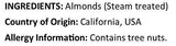 Seba Garden Premium Raw Californian Whole Almonds Grade A Nonpareil | 1kg