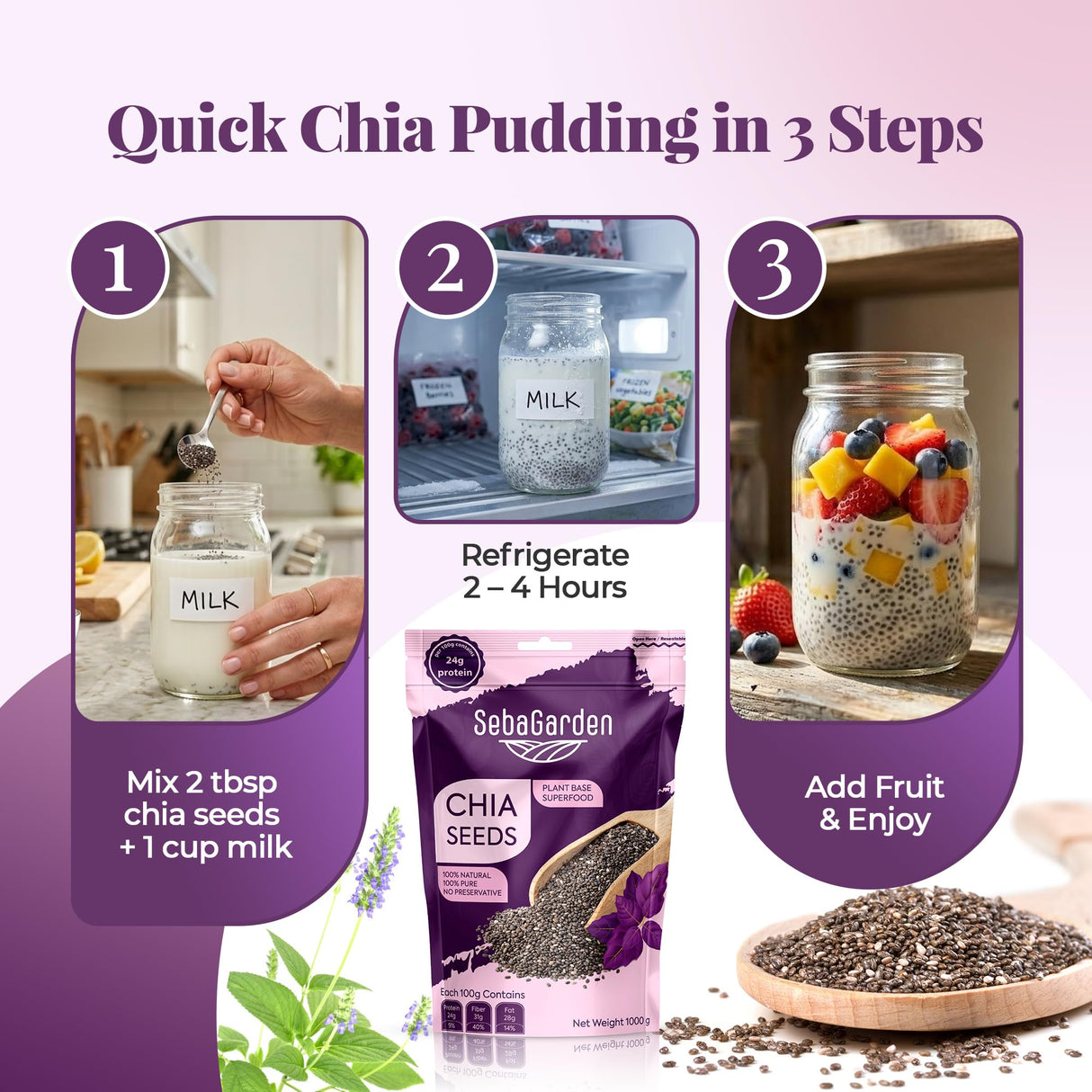 Seba Garden Premium Raw Black Chia Seeds Nutrient-Dense Superfood