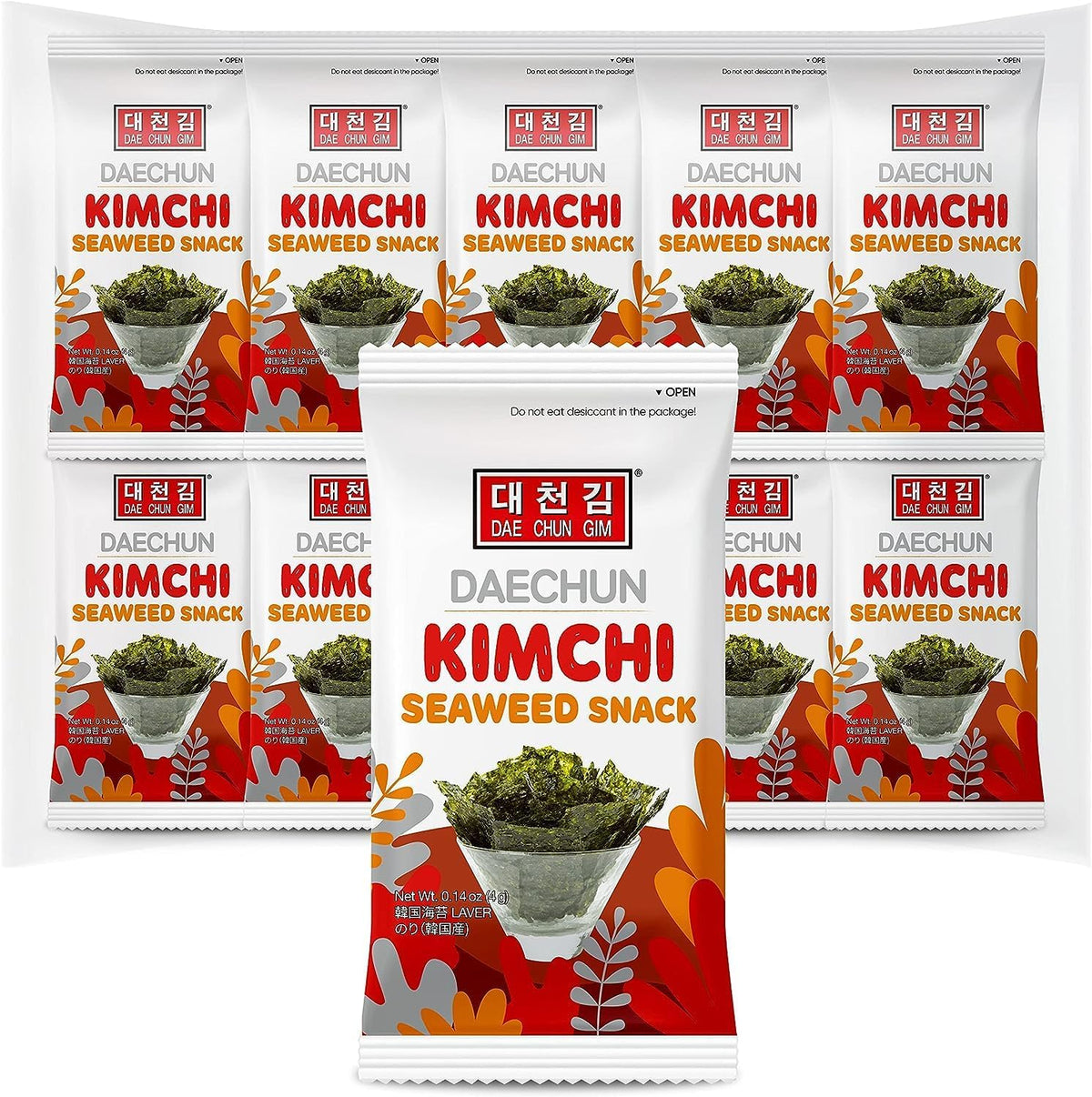 CHOI'S 1 Daechun Kimchi Korean Roasted Seaweed Snacks | 20 Individual Packs