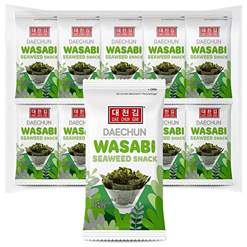 CHOI'S 1 Daechun Wasabi Korean Roasted Seaweed Snacks | 20 Individual Packs