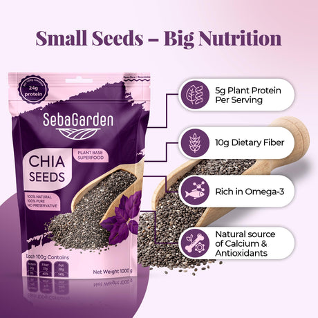 Seba Garden Premium Raw Black Chia Seeds Nutrient-Dense Superfood