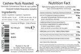 Seba Garden Premium Roasted Whole Cashew Nuts Grade A Nutrient-Dense Superfood | 1kg