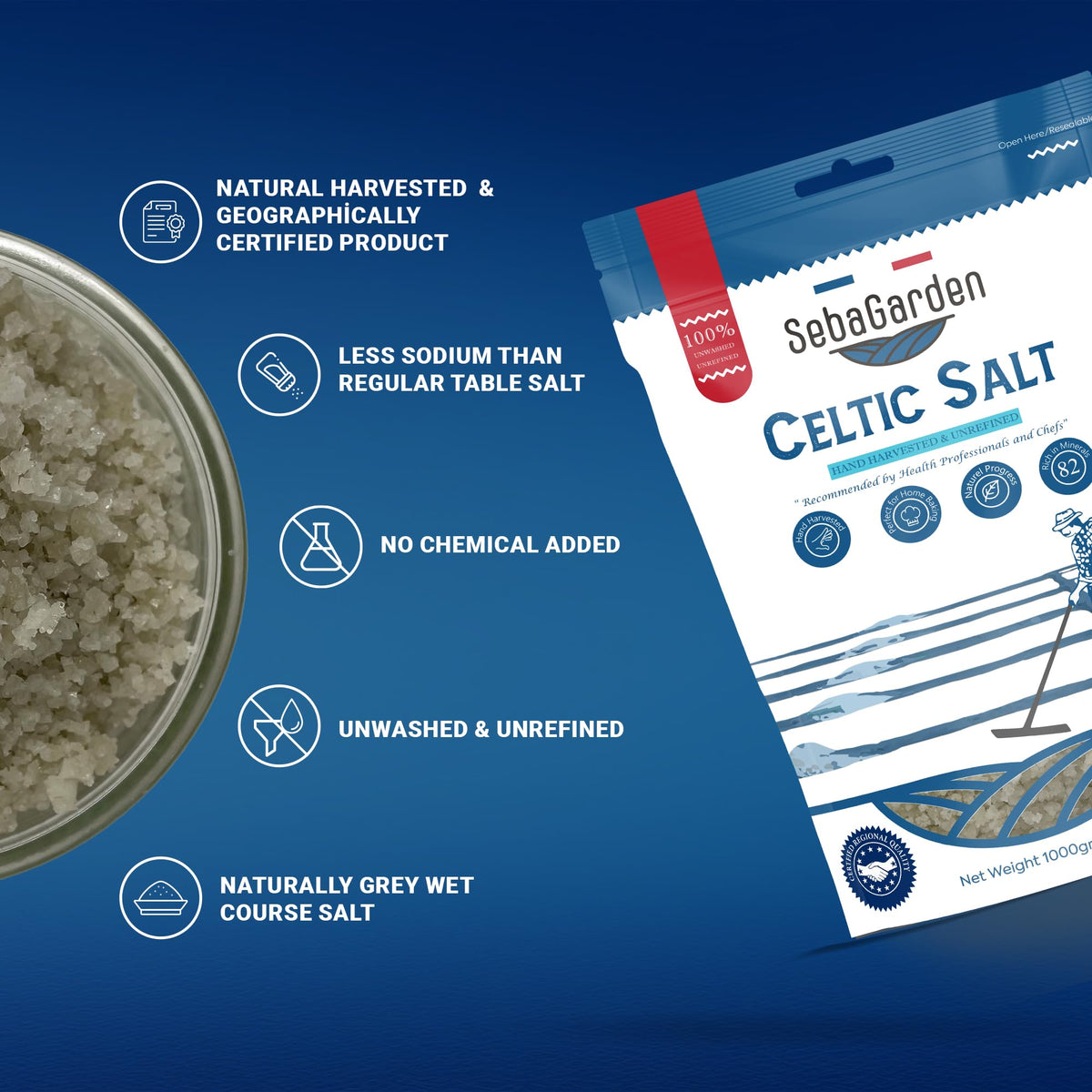 Seba Garden Hand-Harvested Celtic Sea Salt Coarse Grey 100% Natural Unrefined | 1kg