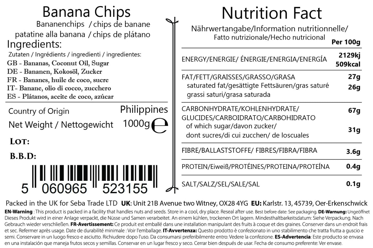 Seba Garden Premium Crunchy Banana Chips Grade A Sweet & Crisp | 750g