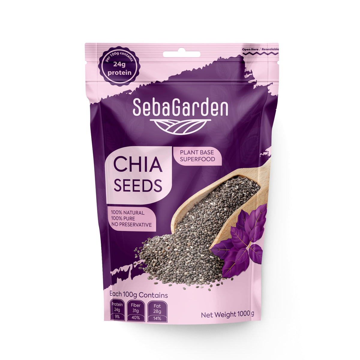 Seba Garden Premium Raw Black Chia Seeds Nutrient-Dense Superfood