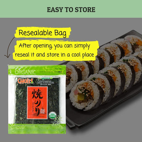 CHOI'S 1 Daechun Organic Sushi Nori Seaweed (50 Sheets)