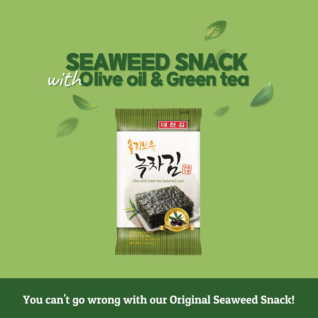 CHOI'S 1 Daechun Olive Oil & Green Tea Seaweed Snacks | 20 Individual Packs