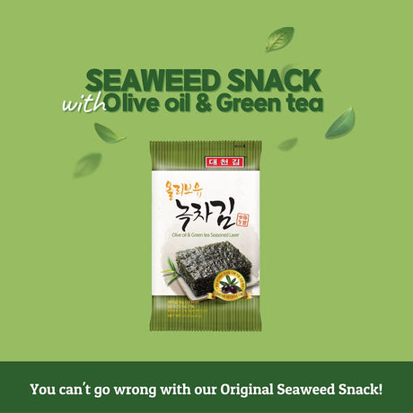 CHOI'S 1 Daechun Olive Oil & Green Tea Seaweed Snacks | 20 Individual Packs