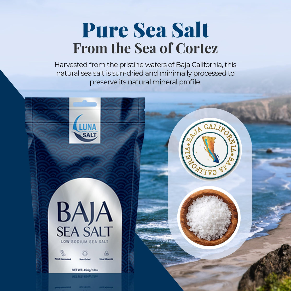 Luna Salt Hand-Harvested Baja Sea Salt 100% Natural Unrefined | 454g