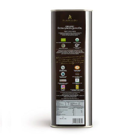 Atlas Olive Oil Premium Organic Moroccan Extra Virgin Olive Oil | 3L Tin